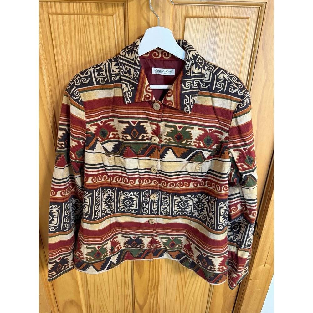 Coldwater Creek Women's Jacket Blazer Size M Tribal Southwestern Linen Blend
